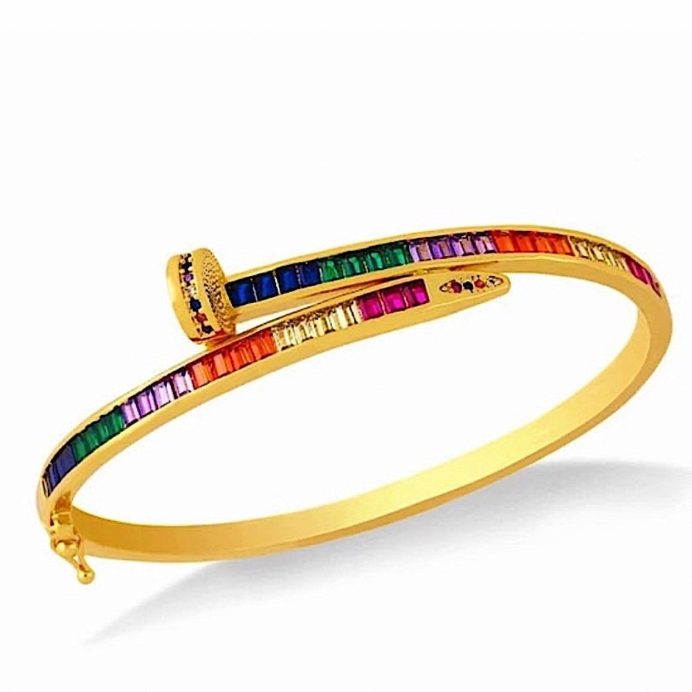 Gold Nail Multicolor Zircon Screw Tack Head Bangle Bracelet